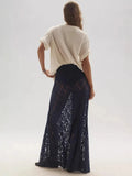 KYLETHOMASW  -  Women Skirt High Waist Lace Hollow Jacquard Asymmetric Long Skirt Downtown Leisure Outing Casual Fashion Summer New