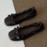 KYLETHOMASW  -  Red Bow Pleated Design Brand Ballet Flat Shoes Women Retro Round Toe Shallow Mary Jane Shoes Comfortable Moccasin Casual Shoes