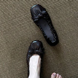 KYLETHOMASW  -  Sheepskin Niche Bow Elastic Large Size Flat Shoes Round Toe Comfortable Small Leather Shoes Grandma Ballet Flats
