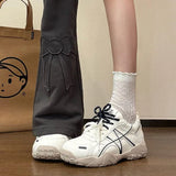 KYLETHOMASW  -  Women Contrast Double Laces Dad Sneakers Retro Hiking‑style Chunky Platform Shoes Pu Leather Lace‑up Casual Sneakers