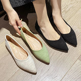 KYLETHOMASW  -  New Striped Fabric Ballerinas Woman Soft Bottomed Flats Big Size 42/43 Shoes Ladies Pointed Toe Dress Loafers Green Ballets