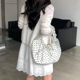 KYLETHOMASW  -  Korean Polka Dot Pleated Dumpling Bag Chic Retro Lace Drawstring Crossbody Shoulder Tote For Women Gentle Casual Commute Travel