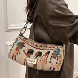 KYLETHOMASW  -  Retro Pharaoh Cartoon Print Tote Bag Women Bohemian Style Fun Cute Large Capacity Shoulder Bag Ladies Fashion Casual Handbag New