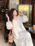 KYLETHOMASW  -  French Popular White Dress Women Casual Long Sleeve Elegant Dresses Sea Beach Holiday Temperament Embroidered Korean Clothing