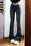KYLETHOMASW  -  Vintage Americana Low Rise Flared Jeans Rivet Studs Distressed Washed Denim Pants Bootcut Slim Y2K Harajuku Street Denim Pants
