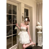 KYLETHOMASW  -  Elegant Bow Mini Dress Women Fairy Party Prom Lace Strapless Dresses Summer Korean Sexy Backless Bodycon A Line Vestidos