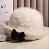 KYLETHOMASW  -   Sweet Hot Girl Elegant Bow Fedoras Women's Winter Curdled Knitted Fedoras Fashion Female Trendy Accessories
