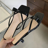 KYLETHOMASW  -  Sweet Narrow Strap Low Heeled Women Slippers Fashion Bowknot Backless Brand Sandals 2025 Elegant Party Designer Beach Shoe Pumps