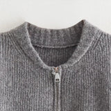 KYLETHOMASW  -  Casual Solid Knit Women Cardigan Elegant Long Sleeve Zippers O-neck Patchwork Female Sweater 2025 Autumn Fashion Lady Outwear