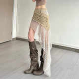 KYLETHOMASW  -  Knitted Elegant Skirt Women Low Waist Patchwork Irregular Hip-Covering Street Fashion Versatile Casual Sweet Style Bottom
