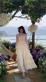 KYLETHOMASW  -  French Holiday Beach Backless Long Dress Women Summer Slash Neck Sleeveless Long Dress Elegant Evening Party Birthday Dresses