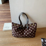 KYLETHOMASW  -  Retro Soft Leather Polka Dot Pleated Tote Bag Women Solid Color Large Capacity Shoulder Bag Versatile Daily Commuting Bag New