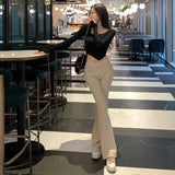 KYLETHOMASW  -  Sexy Belly Button V-Shape Boot Knitted Casual Pants Long Leg Korean Dongdaemun Spring Summer New Arrival AE Stock