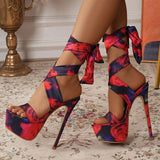 KYLETHOMASW  -  Model Catwalk 16CM Super High Heels Platform Sandals For Women Sexy Open Toe Banquet Party Stripper Pole Dance Shoes Red