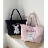 KYLETHOMASW  -  Harajuku Pink Large Capacity Tote Bag Women Sweet Cute Puppy Embroidery Handbag Hot Girls Retro Shoulder Bags Aesthetic