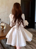 KYLETHOMASW  -  Elegant White Short Dresses for Women Lace Ruffles O-neck A-line Princess Dress French Birthday Party One Piece Mini Vestidos