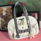 KYLETHOMASW  -  Y2k Aesthetic Women Kawaii Dots Top-Handle Bags Fashion Transparent Plaid Patchwork Shoulder Handbags Streetwear Trendy Ita Bag