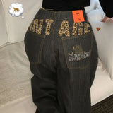 KYLETHOMASW  -  Leopard Print Letter Women's Jeans Casual Style Denim Pants Retro Style Spice Girls Trousers High Waist Solid Color Jeans