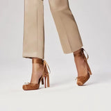 KYLETHOMASW  -  Women's New Summer Square Satin High Heel Sandals with Ankle Strap, Fashionable Party and Banquet Ballet High Heels
