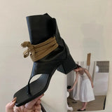 KYLETHOMASW  -  Woman Chunky Heels Summer Boots Fashion Thong High-toe Shoes Lace Up High Heels Ladies Sandals 2025 Trends
