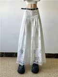 KYLETHOMASW  -  Fashion Lace Skirt Women Korean White Hook Flower Hollow Out Long Skirt Sexy Chic All Match High Waist Faldas Mujer De Skirts