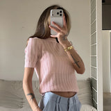 KYLETHOMASW  -  Hollow Short Knit Top Spring/Summer New Round Neck Short Sleeve Slim Spice Sweater