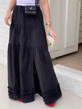 KYLETHOMASW  -  French Style Patchwork Mushroom Edge Split Skirt Women Summer New Versatile and Personalized A-line Long Skirts