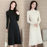 KIylethomasw Autumn Winter O Neck Thick Maxi Knit Sweater Pullovers Dress Women's Basic Aline Sweater Female Long Party Casual Office Dresses