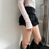 KYLETHOMASW  -  Sweet Slight Strech Solid  Low Waist All Match Folds Short Edible Tree Fungus Knitted Skirts