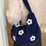 KYLETHOMASW  -  Korean Fluffy Sweet Floral Underarm Bag Y2k Lamb Wool Shopping Handbags Women New All Match Streetwear Travel Shoulder Bags