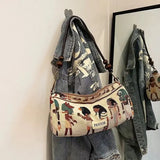 KYLETHOMASW  -  Retro Pharaoh Cartoon Print Tote Bag Women Bohemian Style Fun Cute Large Capacity Shoulder Bag Ladies Fashion Casual Handbag New