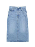 Kylethomasw  2024 Summer Denim Skirt For Women Fashion High Waist Midi Skirts Zipper Female Casual Slim Pencil Hem Slit Wrap Skirt