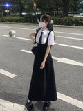 KYLETHOMASW  -  College Style Korean Style Loose Waist-hugging Slim Suspender Dress for Female Students Japanese Mid-length Strap Skirt Suit