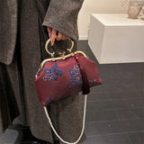 KYLETHOMASW  -  Handbag with Floral Print Gold Ring Handle with Rhinestones & Pearl Chain Tassel Decor Women's Evening Clutch Purse