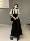 KYLETHOMASW  -  College Style Korean Style Loose Waist-hugging Slim Suspender Dress for Female Students Japanese Mid-length Strap Skirt Suit