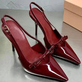 KYLETHOMASW  -  One Line Buckle High Heels Women's Slim Heels New Summer Style Bow Tie Wrap Hollowed Out Patent Leather Sandals