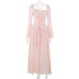 KYLETHOMASW  -  Pink Vestidos Mujer Spring Autumn Solid Ins Fashion Elegant Women Dresses Sweet A-line Vintage Beach Style Long Dress