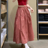 KYLETHOMASW  -  Pleated Skirts for Women Plaid Spring Summer A-line Elegant Vintage Long Skirt Korean Fashion Versatile Sweet Faldas Mujer