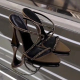 KYLETHOMASW  -  Summer New Light Luxury Cross Thin Strap Rhinestone High heels Women's One-character Strap Pointed Toe Beautiful Slippers