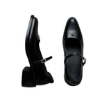 KYLETHOMASW  -  Women Shallow Mouthed Mary Jane Shoes Thick Heel with A Single Button Women Leather Shoes Metal Decorative Leisure Flat Shoes