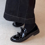 KYLETHOMASW  -  Preppy Double Bowtie Oxfords Woman Low Heels Flats Shiny Small Leather Shoes Ladies College Girls Sneakers Femmes Derby Loafers