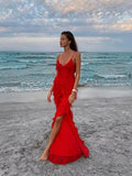 Kylethomasw Solid Ruffle Backless Maxi Dress 2024 New Elegant Sexy V-neck Sleeveless Suspender Slit Long Dresses Fashion Evening Party Dress