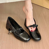 KYLETHOMASW  -  Floral Rose Women Mary Jane Shoes Fashion Buckle Strap Thick Heel Shoes Ladies Elegant Daily Wedding Leather Dress Pumps