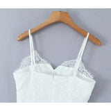 KYLETHOMASW  -  Bow Lace Trim White Sling Mini Sexy Dresses  Sweet Women Elegant A-line Cotton Summer Dress Night Out Robe