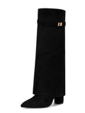 KYLETHOMASW  -  New Autumn and Winter New Pointed Metal Buckle Knee High Women's Boots, Thick High-heeled Pants Boots, Fashionable Mid Leg Boots