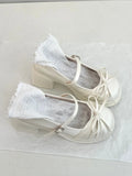 KYLETHOMASW  -  White round Head Bowknot Slip-On High Heel Mary Jane Shoes Women's New Style Heightening Versatile Fashion Single Shoes