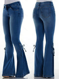 KYLETHOMASW  -  Designer Women's Flared Jeans Pants Bow Lace Up Y2k Jeans for Woman Pockets Pants Skin Tight Pant Streetwear Denim Trousers