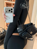 KYLETHOMASW  -  Women's Y2K Black Pants Slim Fit Side Script Letter Print Rise Bell Bottom Trousers Gothic Streetwear Aesthetic Autumn Bottoms