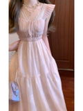 KYLETHOMASW  -  French Court Style Lace Bow Long Dress Women Summer New Sweet Romantic Slim Waist Princess Dress Chic Elegant Outfits New