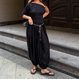 KYLETHOMASW  -  Women Casual Solid High Waist Pleated Balloon Long Pants Women Y2k Baggy Bloomers Solid Color High Waist Loose Fit Capris